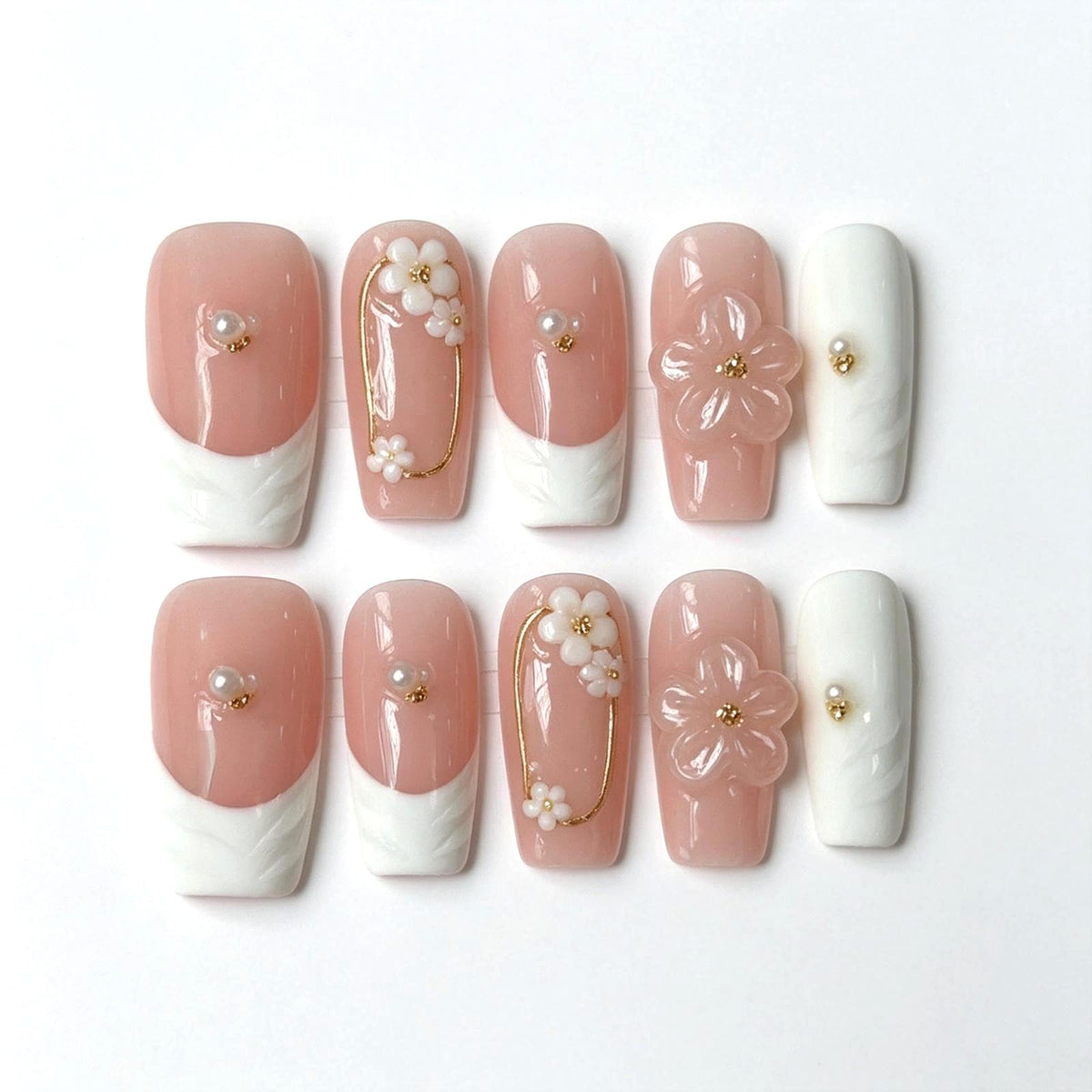 Nude Gradient Long Square Handmade French Tip Press On Nails