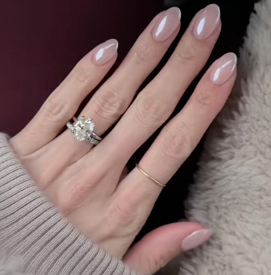 CurvLife Short Oval Chrome Nude Press On Nails, Champagne Pearl, Soft Gel