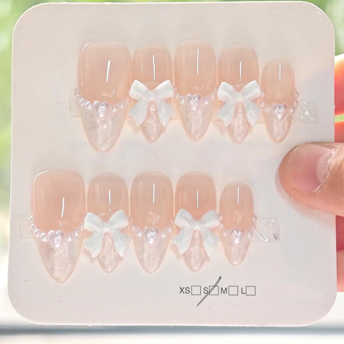 24Pcs White French Tip Press on Nails Medium Almond Fake Nails with Silver Rhinestones with Nude Pink Full Cover Glue on Nails French Designs 3D Flower False Nails Cute Spring Stick on Nails for Women