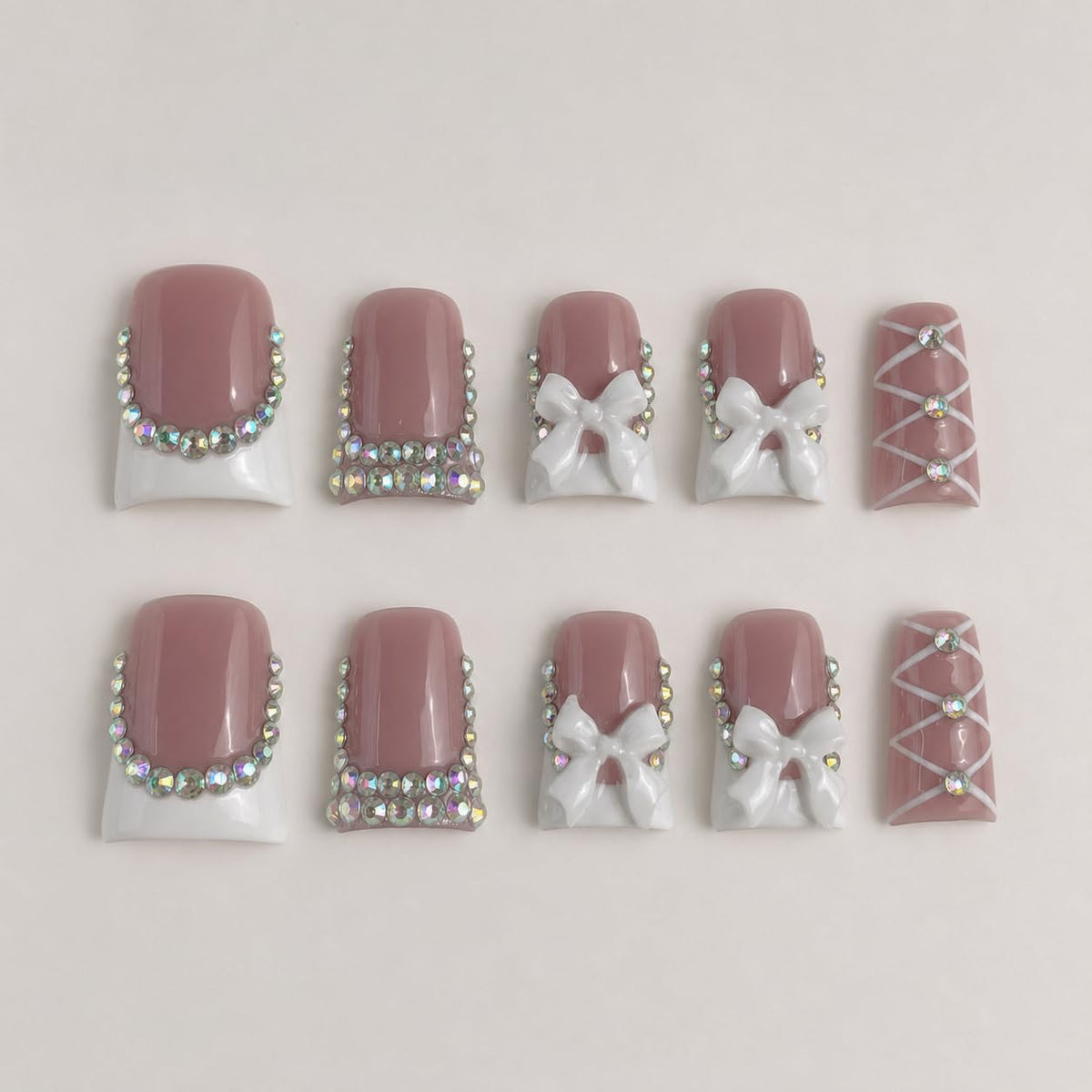 10 Pieces Luxury Acrylic Press On Nails Short Handmade Duck Nails, Pink Thickened False Nails, Rhinestone And 3D Red Lips, Reusable Fake Nails, Acrylic Nails (L)