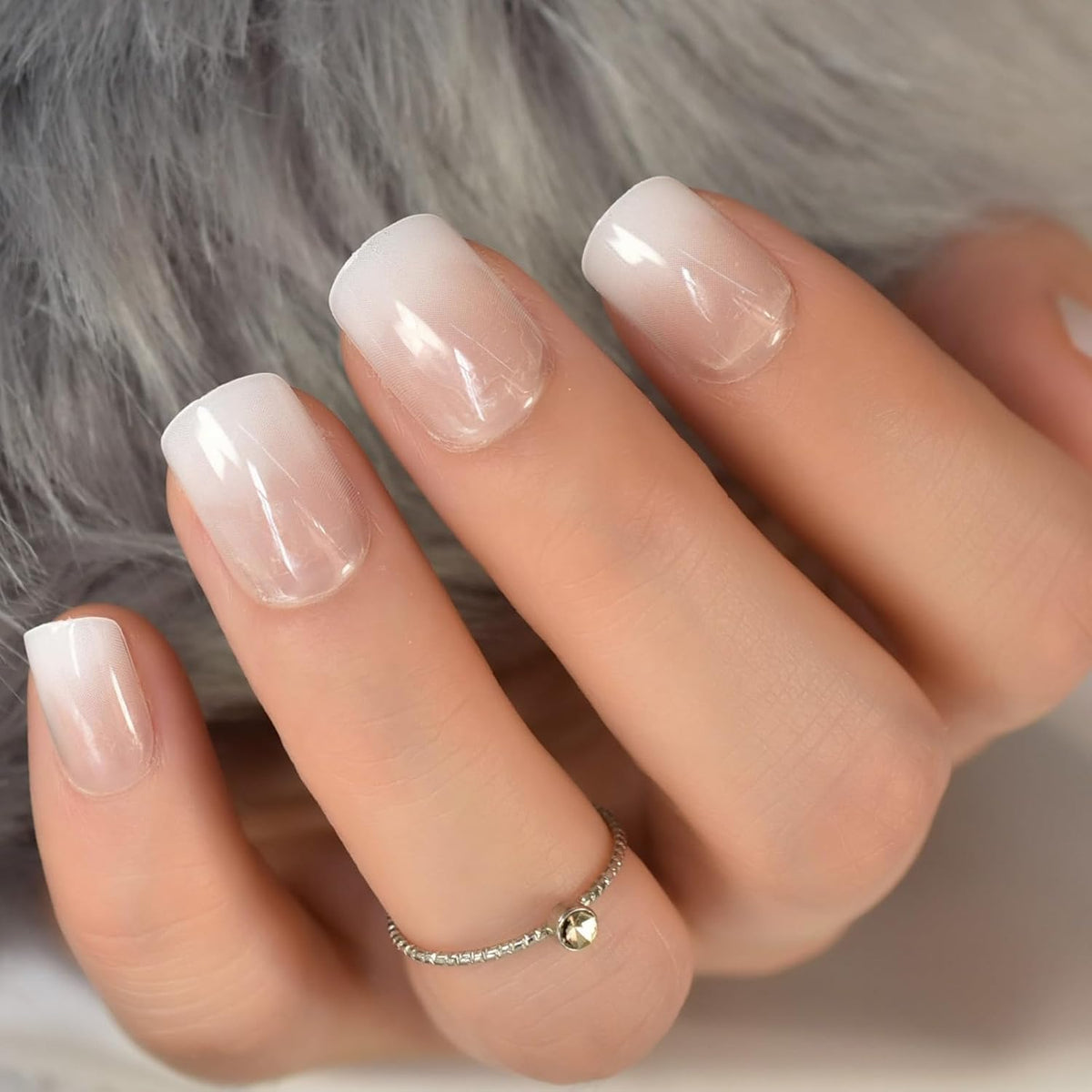 Ombre French Press On Nails Short - IKISKT Fashion Acrylic False Nails, Glue On Nails with Glue Sticker,Fit Perfectly & Natural Stick On Nails - 24PCS Soft UV Gel Fake Nails Kit, Gradient White
