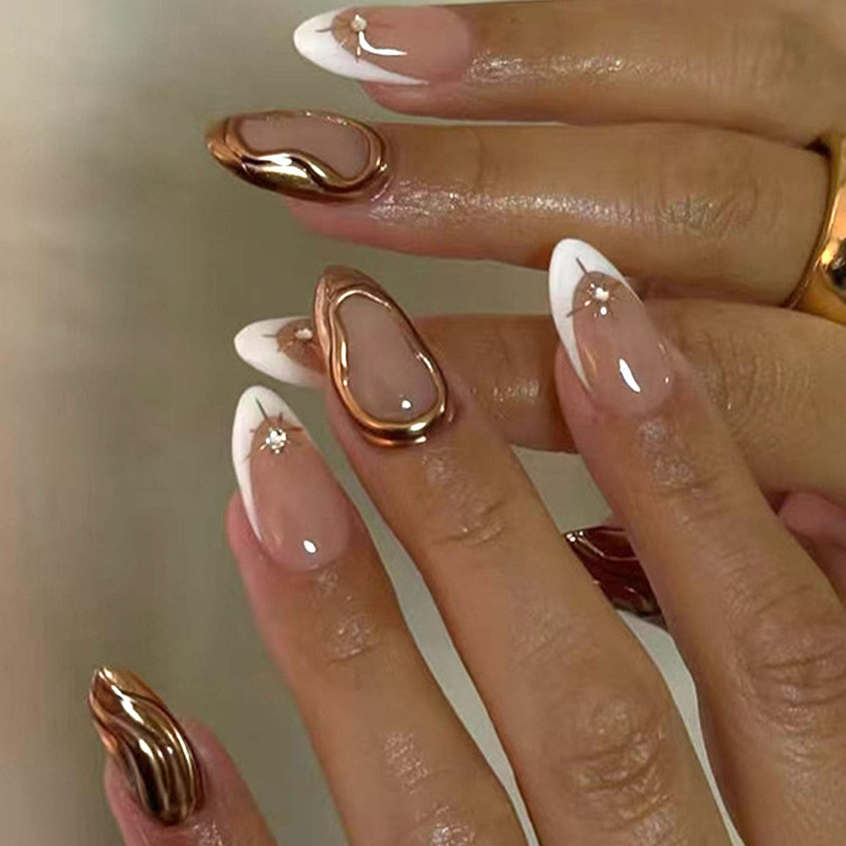 Short Press On Almond Fake Nails - Flower Acrylic Fall Nails Press Ons Full Cover Glue On Cute False Floral Stick On Nails for Women - 30 Pcs