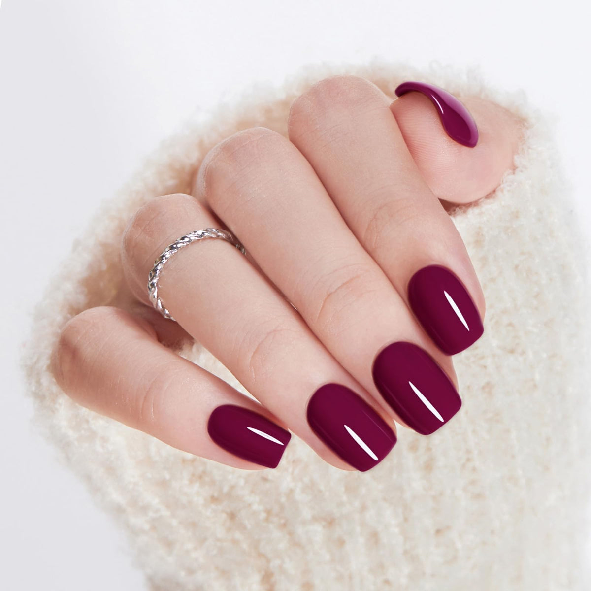 Modelones Extra Short Press on Nails, French Tips Squoval Fake Nails