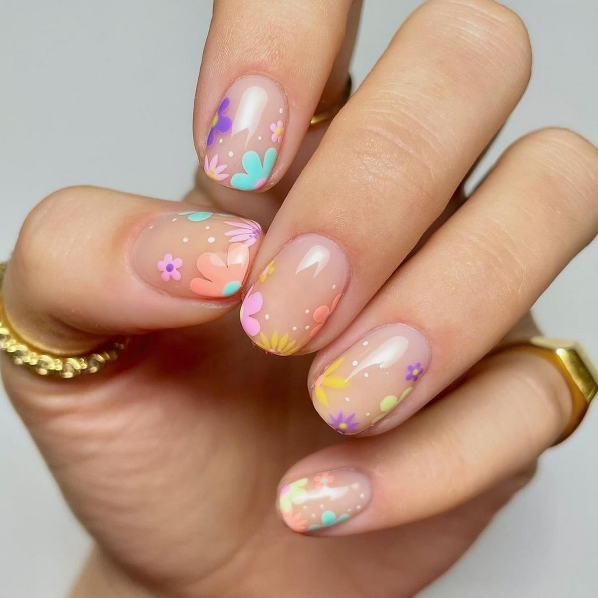 Almond Press on Nails Medium, Handmade White French Tip 3D Nude Fake Nails with Pearl Flower Leaf, Reusable Acrylic Stick On Nails for Women Wedding Bridal Party 24Pcs
