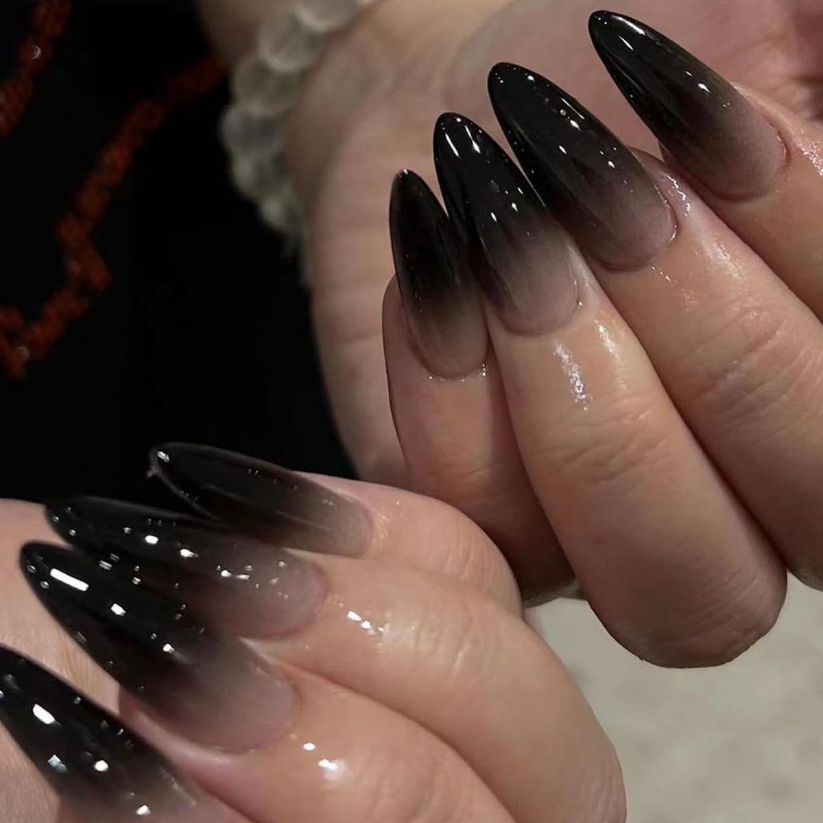 Press On Nails Almond Fake Nails French Tip False Nails Press ons Medium Glue on Nails with Chrome Design for Women Stick on Nail 24Pcs