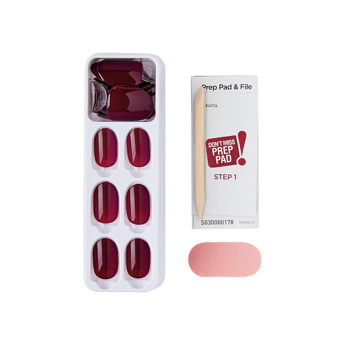 Kiss Impress No Glue Mani Press On Nails Kit, Over You, 30 Red Peel and Stick Nails, Super Slim Short Squoval, Glossy Gel Finish, PureFit Technology, Includes Prep Pad, Manicure Stick & Mini File