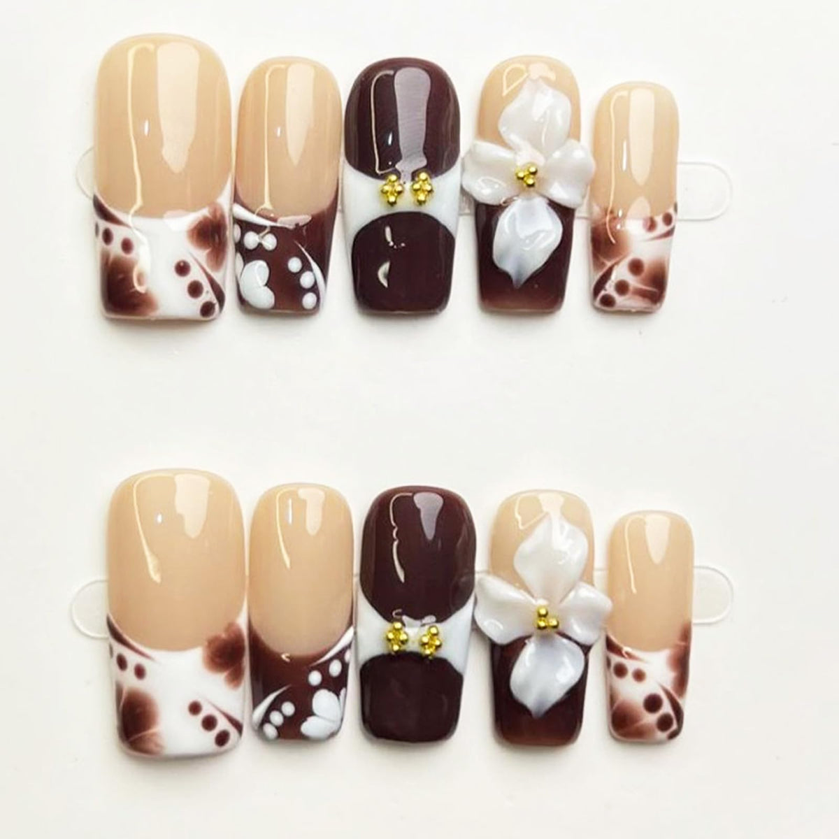 Nude Gradient Long Square Handmade French Tip Press On Nails