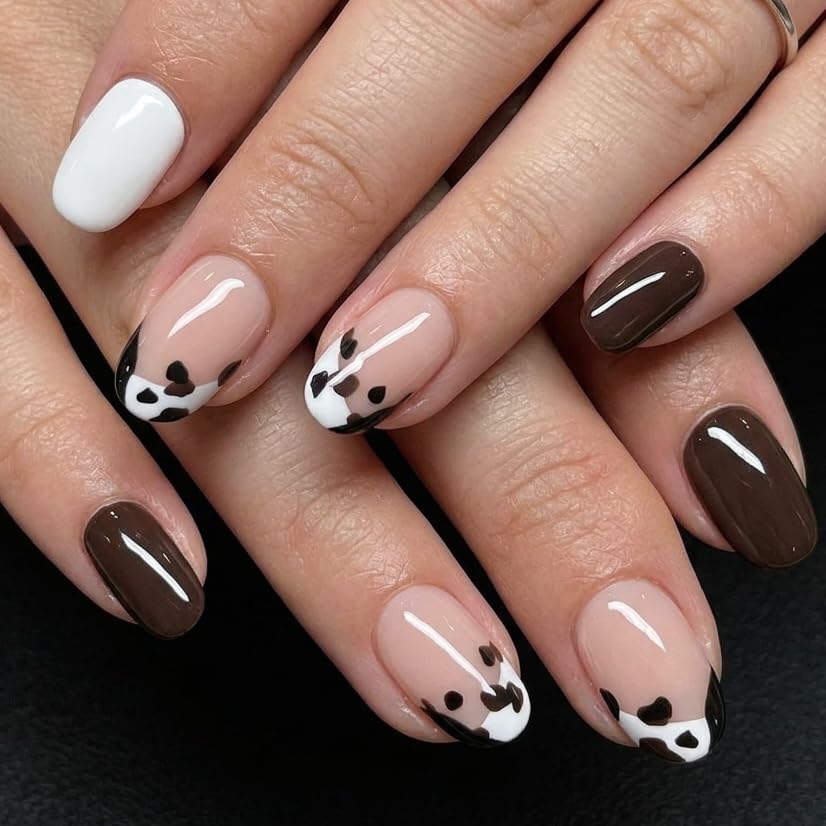 CurvLife Short Oval Chrome Nude Press On Nails, Champagne Pearl, Soft Gel