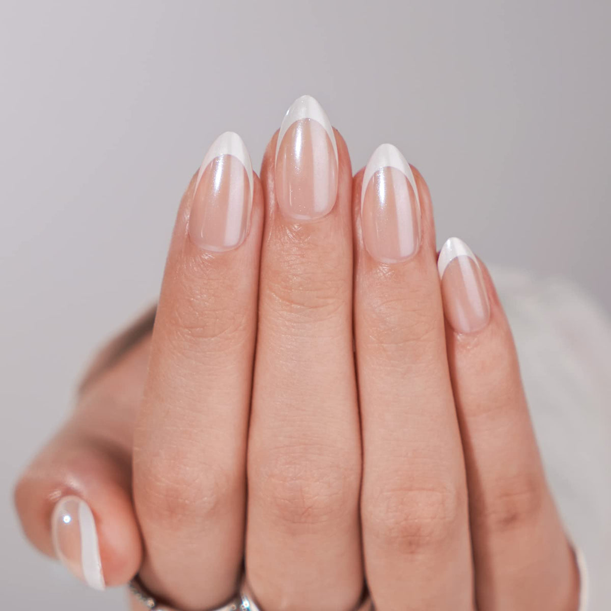 BTArtbox Press On Nails, French Tip Short Square Nails, 32 Pcs Full Kit