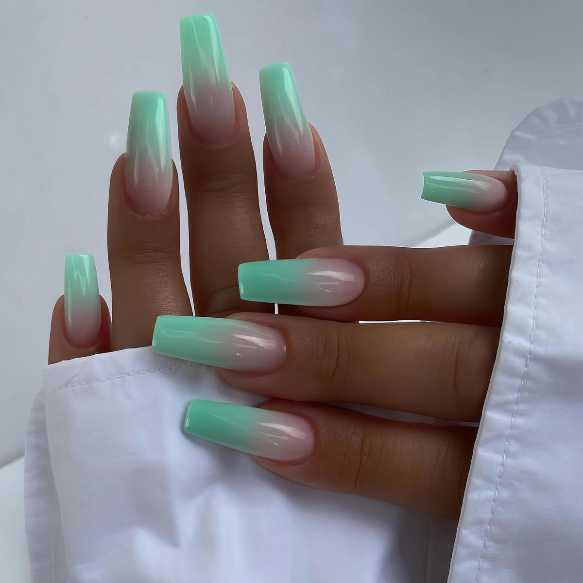 MISUD Press on Nails - Extra Long Square Glue on Nails with French Tip, Acrylic Dollar Money Rhinestone Design 24 pcs