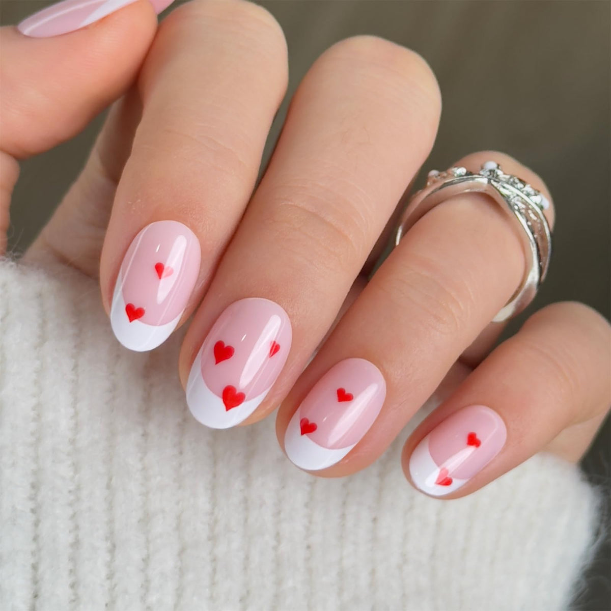 CurvLife Short Oval Chrome Nude Press On Nails, Champagne Pearl, Soft Gel