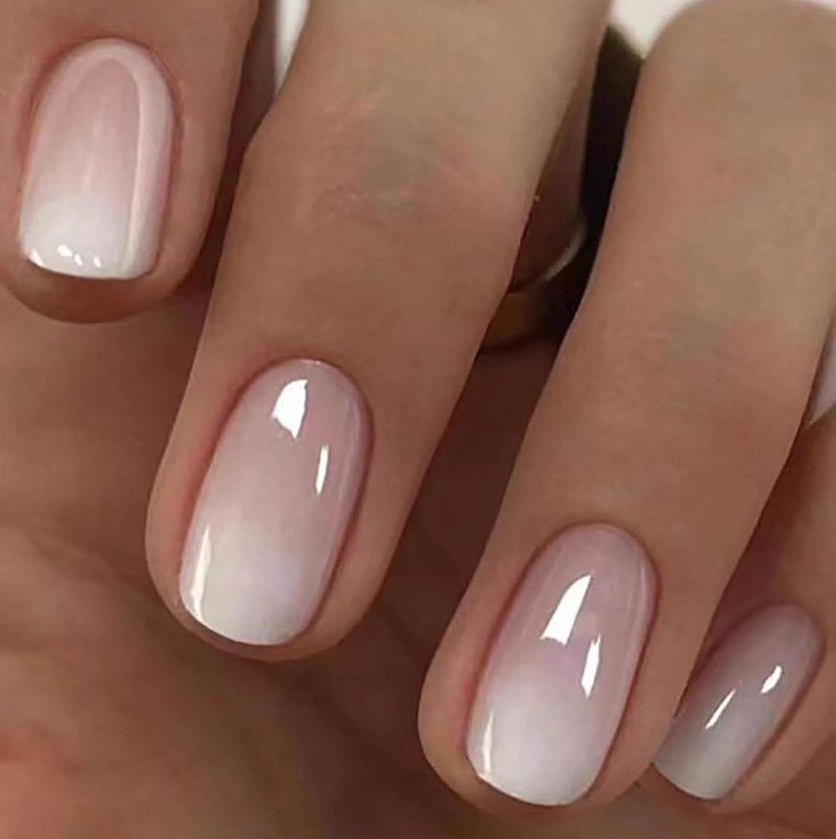 French Tip Press on Nails Glitter Petite Short Square Fake Nails Pink Nude Glossy Design Sparkly False Nails Glue on Nails with Full Cover Acrylic Stick for Women Girls Nail Decorations 24Pcs