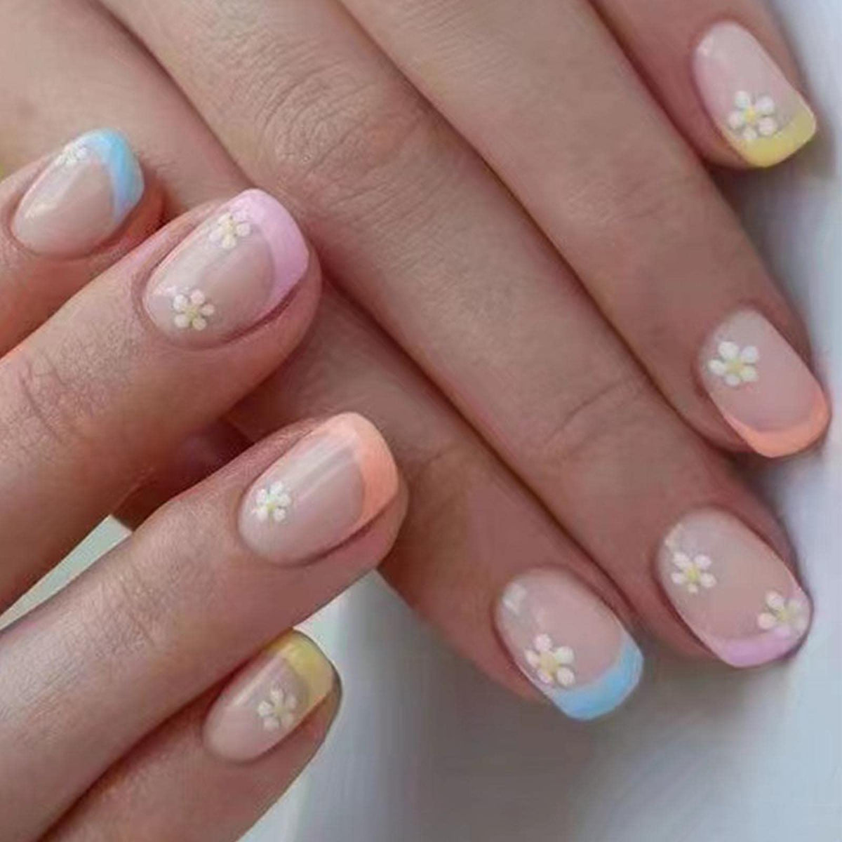 Long Press on Nails Square French Fake Nails Full Cover Nude Acrylic False Nails for Women and Girls 24PCS (Gold Shiny)