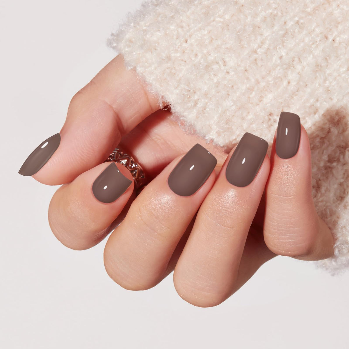 Modelones Burgundy Press on Nails Short Square, Dark Red Fall Fake Nails