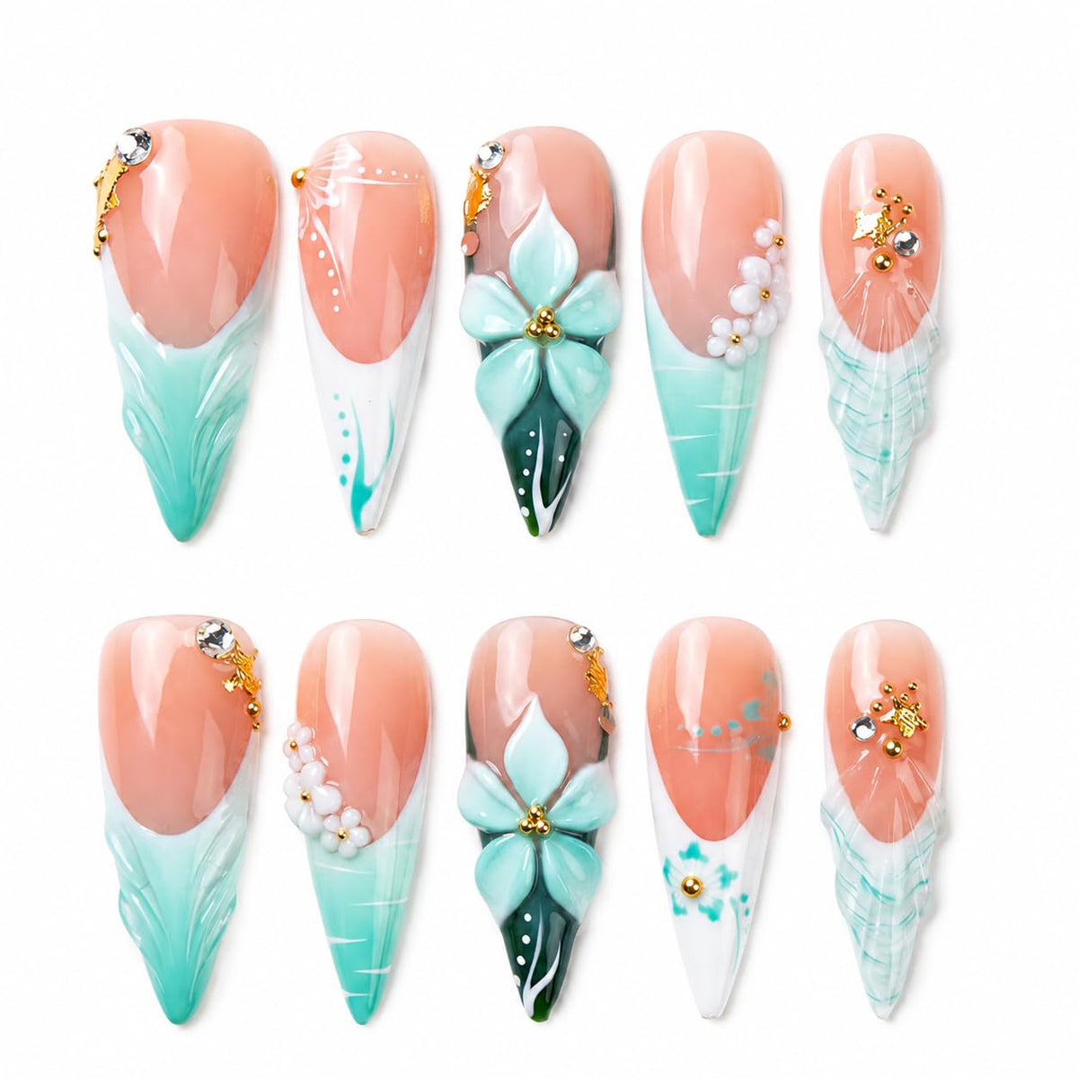 Luxury Handmade Acrylic Press on Nails Long Stiletto French Tips Fake Nails