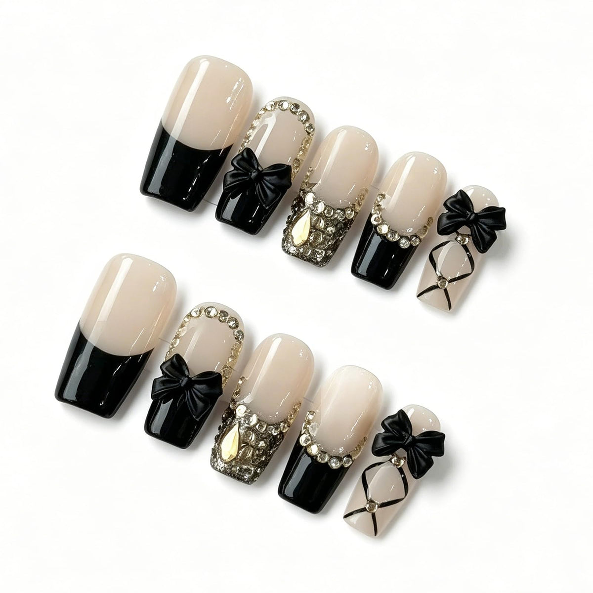 Nude Gradient Long Square Handmade French Tip Press On Nails
