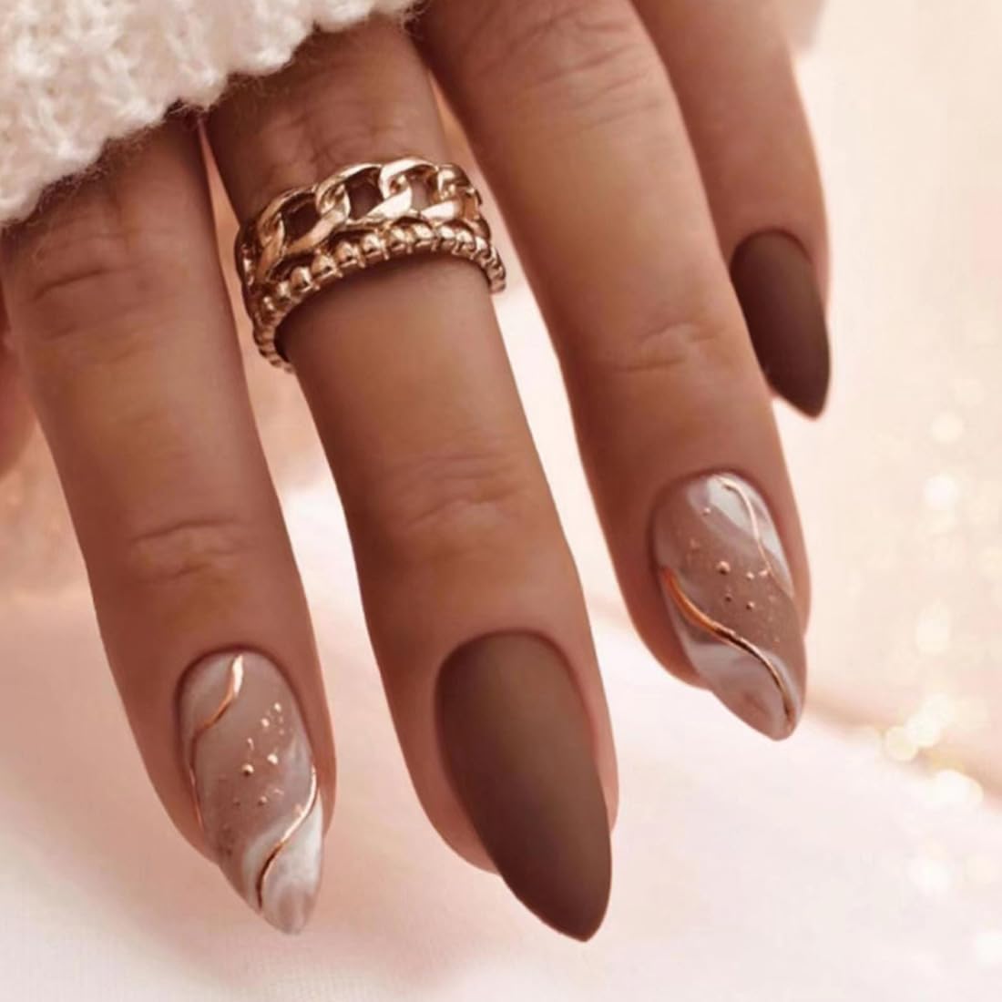 Ombre Almond Press on Nails Pink White Short Medium Fake Nail with Bling Designs Stick on fake on Nail for Wedding Manicure Classy for Women Gel Full Cover 24 Pcs