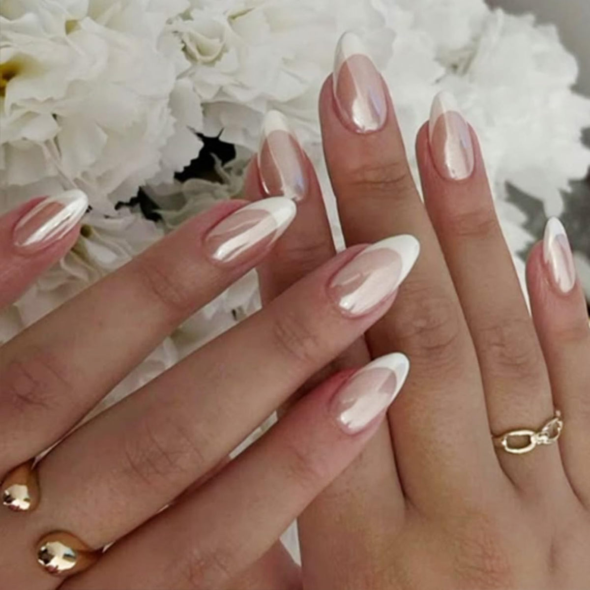 modelones Milky White Press On Nails Short Almond 32Pcs 16 Sizes Reusable