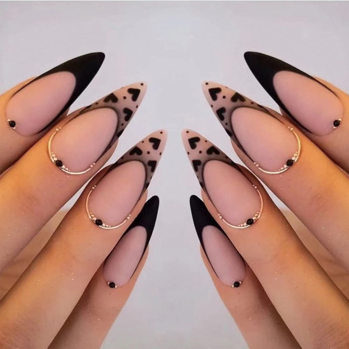 SINHOT Stiletto Press on Nails Long Fake Nails Glossy Glue on Nails Luxury Rhinestones Acrylic Nail White Bling Glitter Almond Artificial Nail Stick on False Nail with Design 24pcs