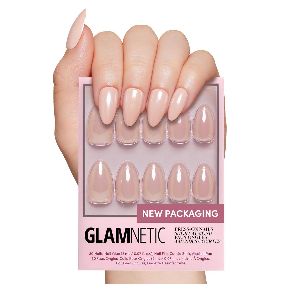 Glamnetic Press On Nails - Medium Square, Glossy Fake Nails 30 Pc Full Kit