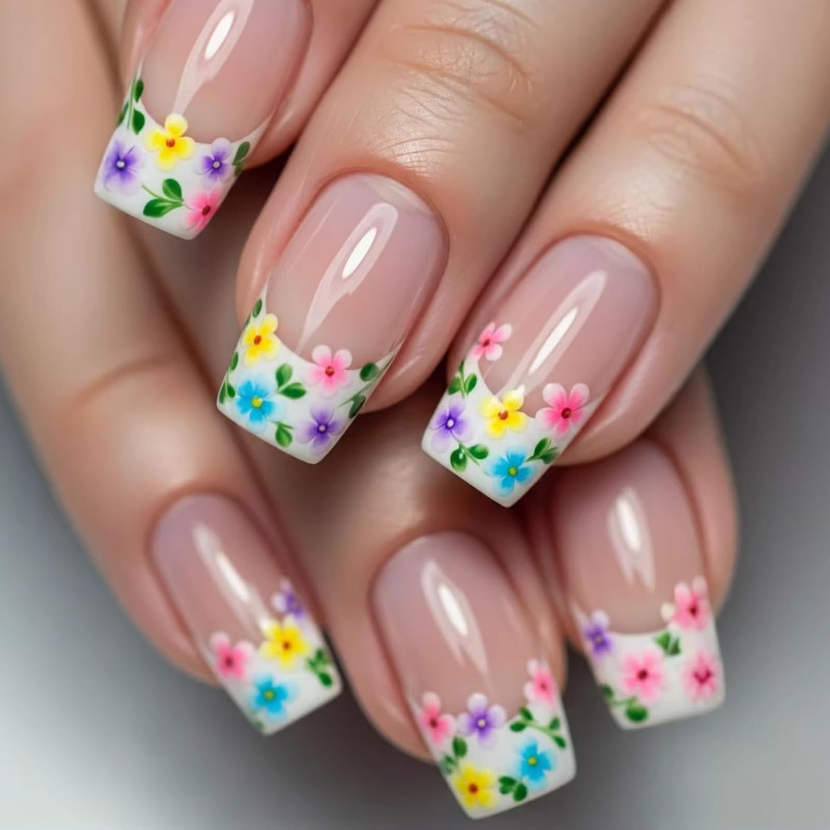 24Pcs Long Square Nude Pink White Nails Press ons Pearl Gold Flower Fake Nails Elegant False Nails Bridal Nails Glue on Luxurious Stick on Nails Casual Work for Girl Women Wedding Formal Occasions