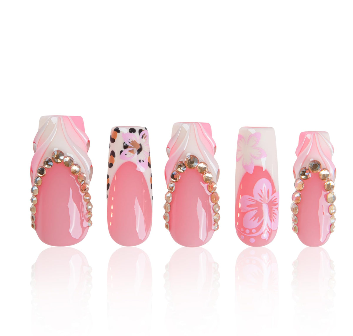 LOVFUL Gold Bling Press On Nails, Stunning Drill Glue On Nails, Luxury Fake Nails, Princess Nails | Handmade Nails l Fake Stick on nails | Square Long 2.2 in | H84(L)