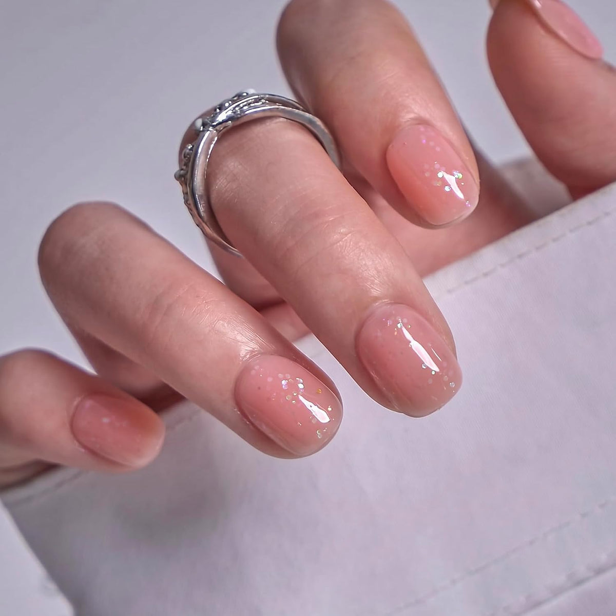 CurvLife Extra Short Square Press On Nails, Nude, Nude Luster, Soft Gel
