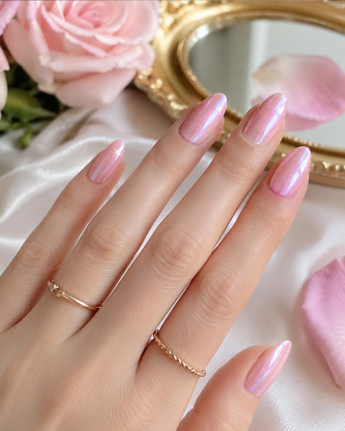 French Tip Press On Nails-Medium Pointed Almond Shape Nails