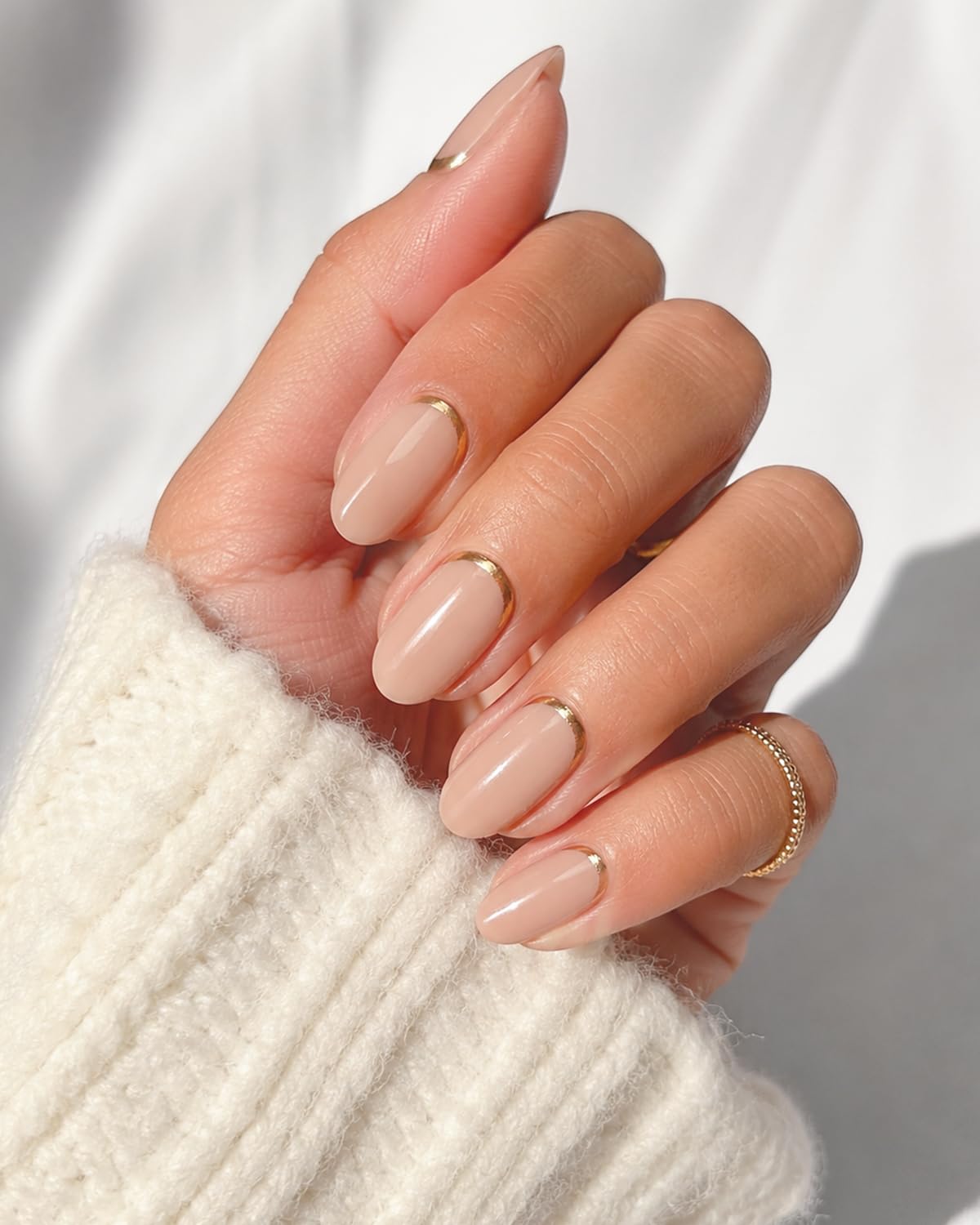 French Tip Press On Nails-Medium Pointed Almond Shape Nails