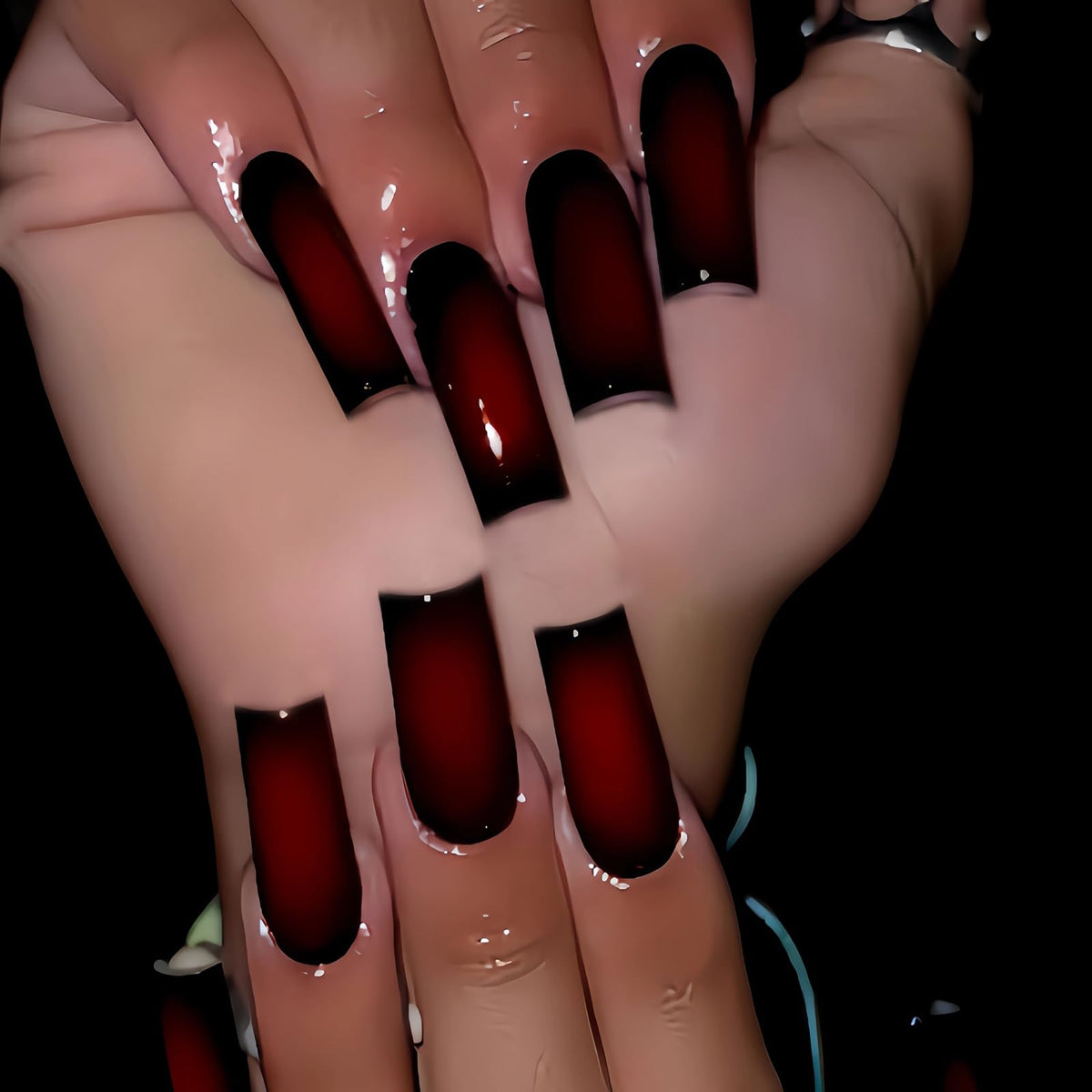 MISUD Press on Nails - Extra Long Square Glue on Nails with French Tip, Acrylic Dollar Money Rhinestone Design 24 pcs