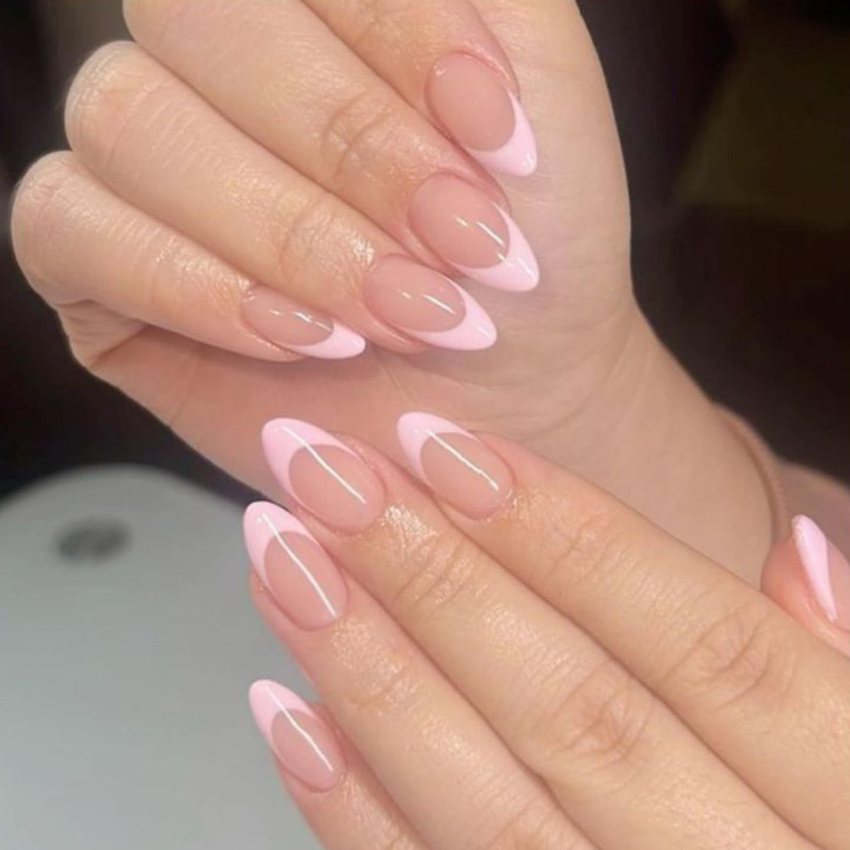 modelones Milky White Press On Nails Short Almond 32Pcs 16 Sizes Reusable