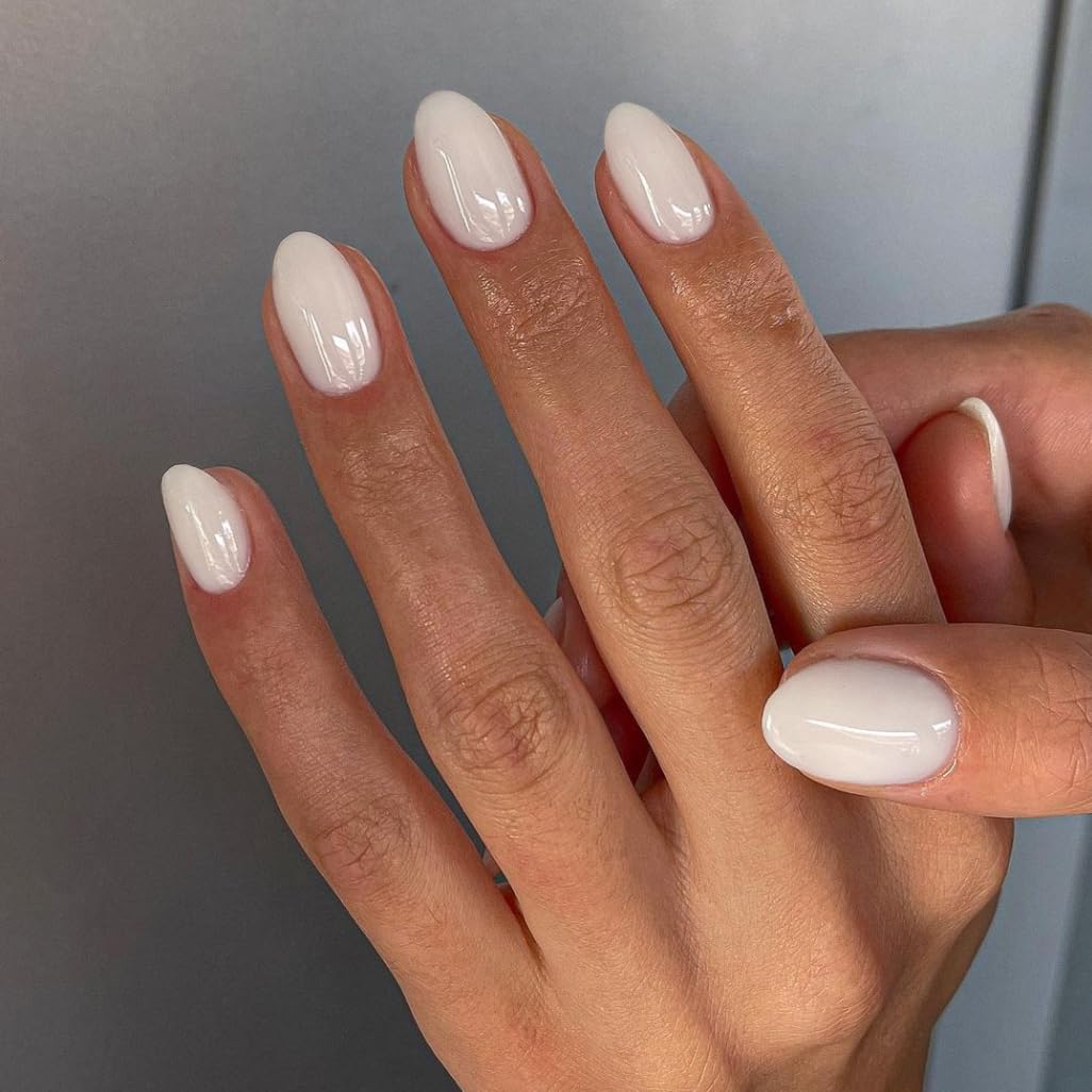 KQueenest Pastel Light Pink Press on Nails Short Oval, Glossy Soft Gel Fake Nails Press on, Round Fake Nails with UV Cover, Thick Acrylic Glue on Nails for Wome Wedding & Everyday 30 Pcs