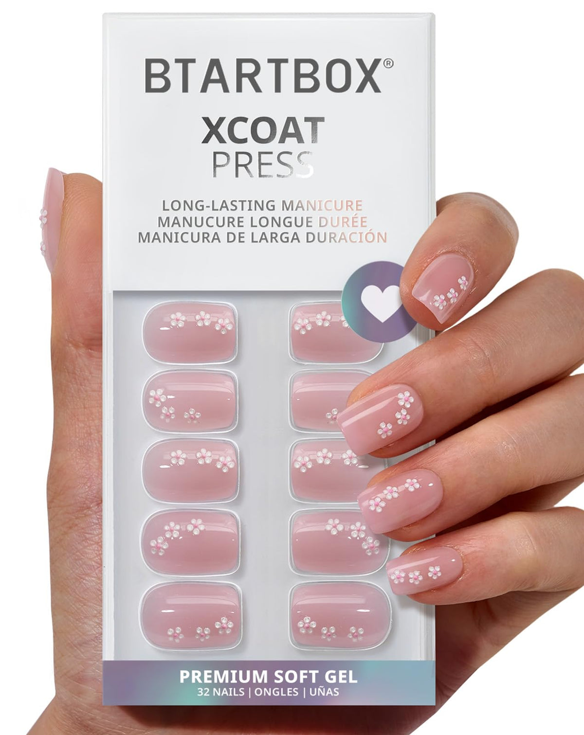BTArtbox Press On Nails, Extra Short Almond Baby Pink Nails, 32Pcs Full Kit