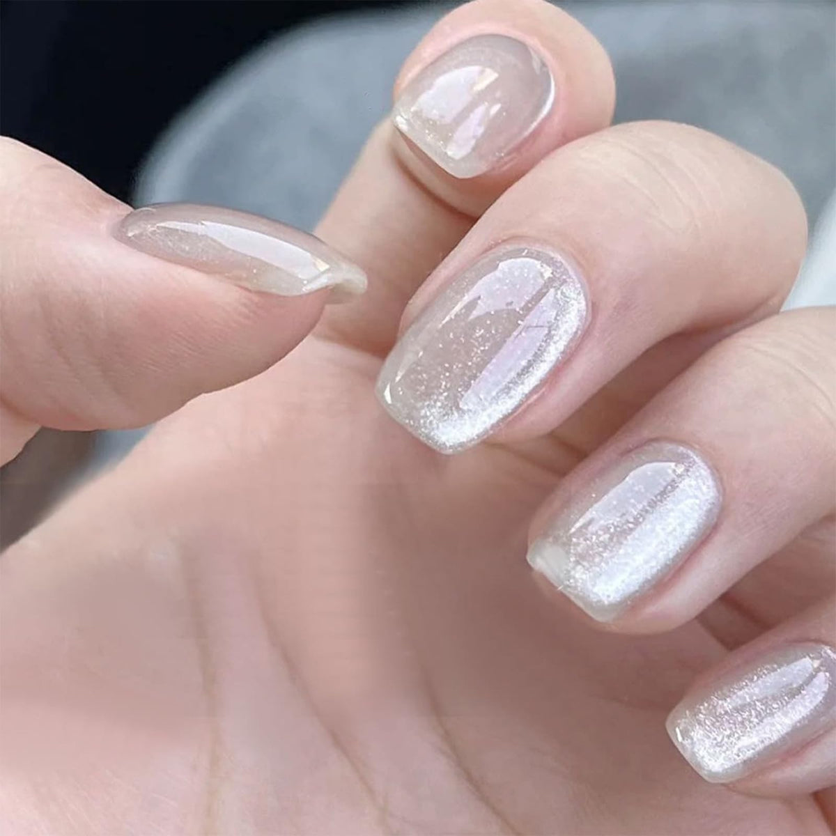 Cat Eye Press On Nails Short Square 3D Floral Pearl Wedding Nails 24PCS