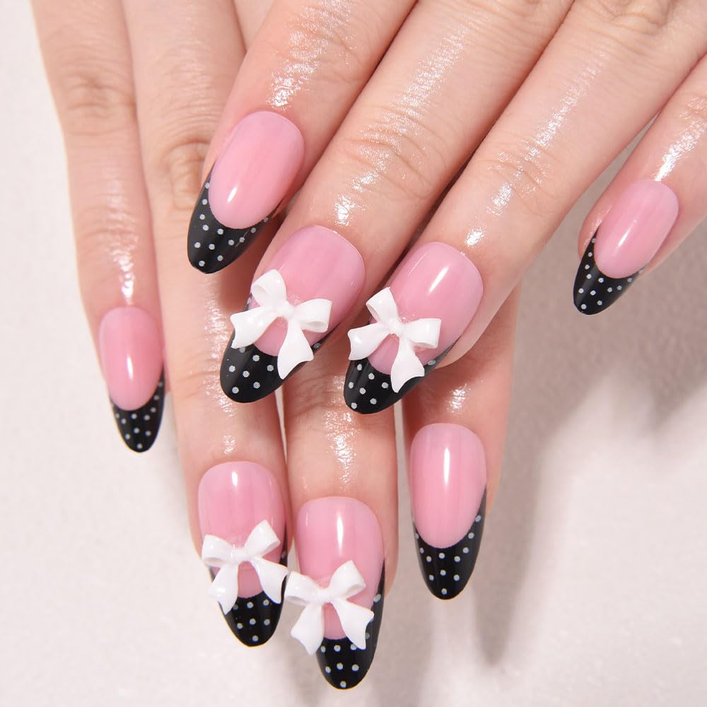 White French Tips Press on Nails, Irregular Gold 3D Lines with Flower & Pearl Design, Reusable Salon Quality Acrylic False Nails for Women, Glue On Nails with Adhesive Tabs for Daily Wear