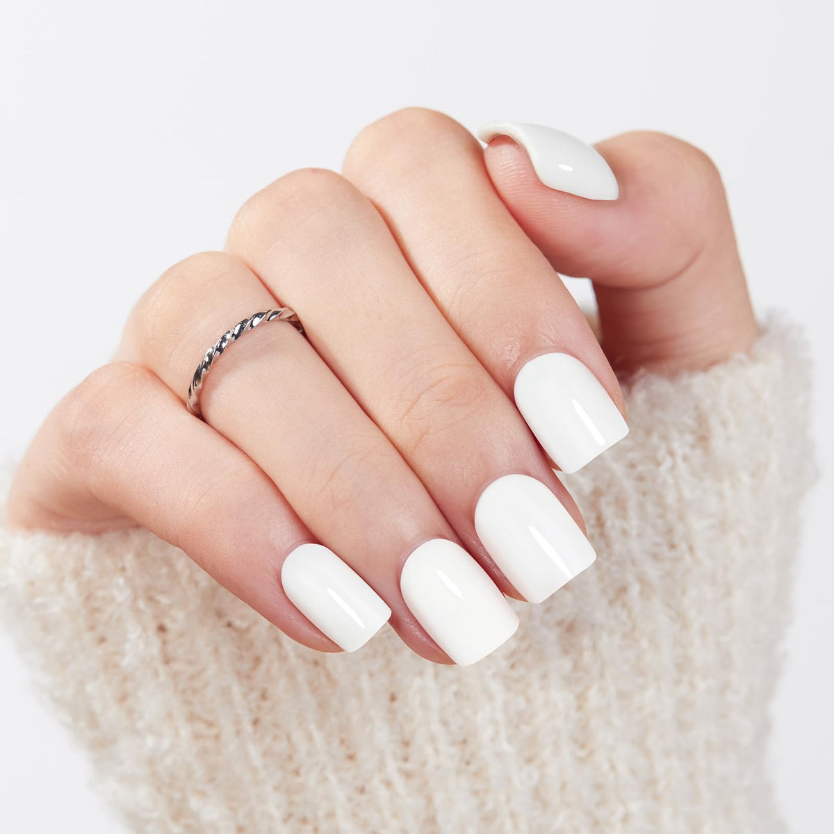 Modelones Extra Short Press on Nails, French Tips Squoval Fake Nails