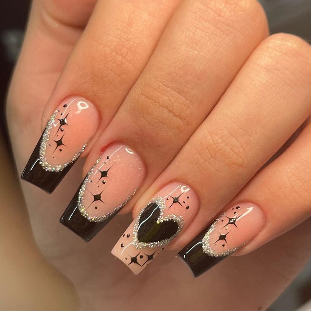 French Tip Press on Nails White Coffin Short Medium Fake Nails with Pearl Design fake nails for Women Gel Acrylic False Nails with Glue Full Cover stick on nail for Wedding Birthday 24Pcs