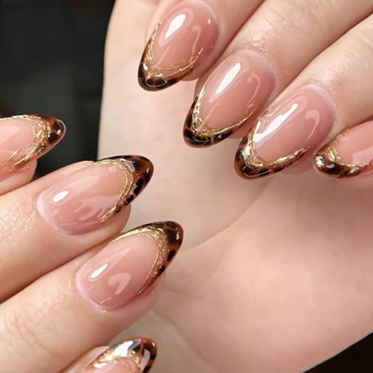 Medium Almond Press on Nails - White French Tip with 3D Flower Rhinestones