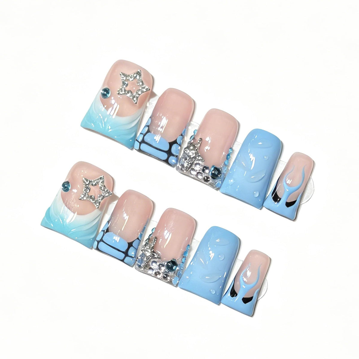 Nude Gradient Long Square Handmade French Tip Press On Nails