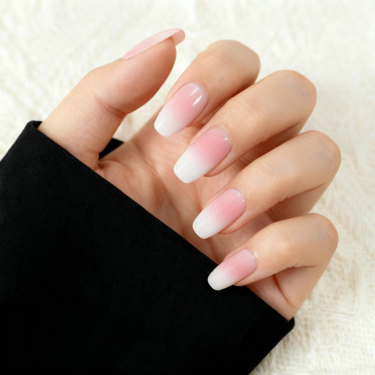 Ombre French Press On Nails Short - IKISKT Fashion Acrylic False Nails, Glue On Nails with Glue Sticker,Fit Perfectly & Natural Stick On Nails - 24PCS Soft UV Gel Fake Nails Kit, Gradient White