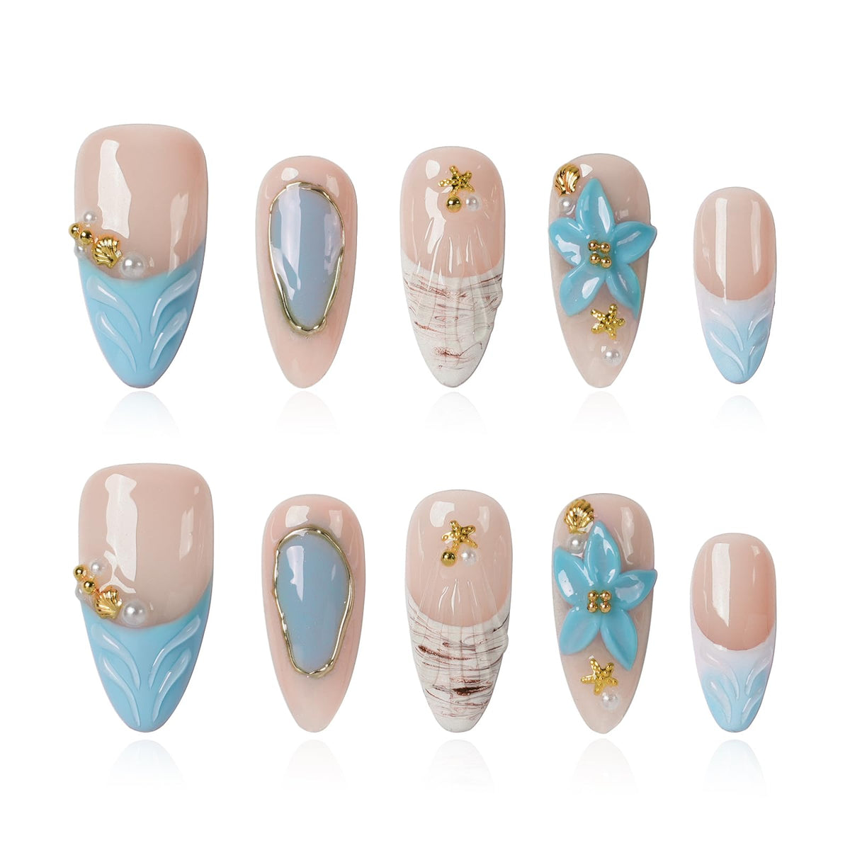 Gothic 3D Floral Press on Nails Medium Almond - Gold Cross & Rhinestone Design, Handmade Pearl Luxury Dark Romantic Reusable Nails (Orange Diamond Sweet Luxury,L)