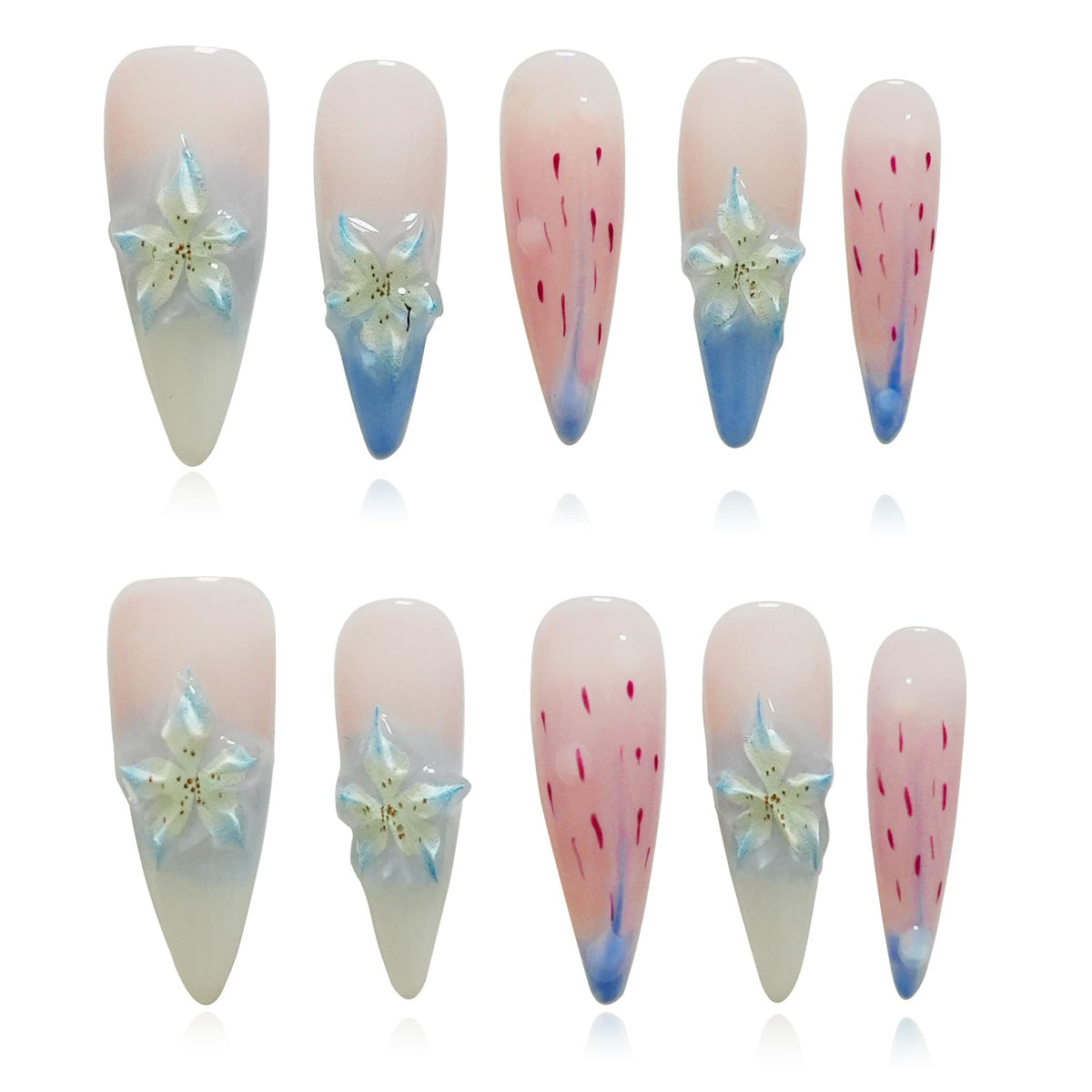 Gothic 3D Floral Press on Nails Medium Almond - Gold Cross & Rhinestone Design, Handmade Pearl Luxury Dark Romantic Reusable Nails (Orange Diamond Sweet Luxury,L)
