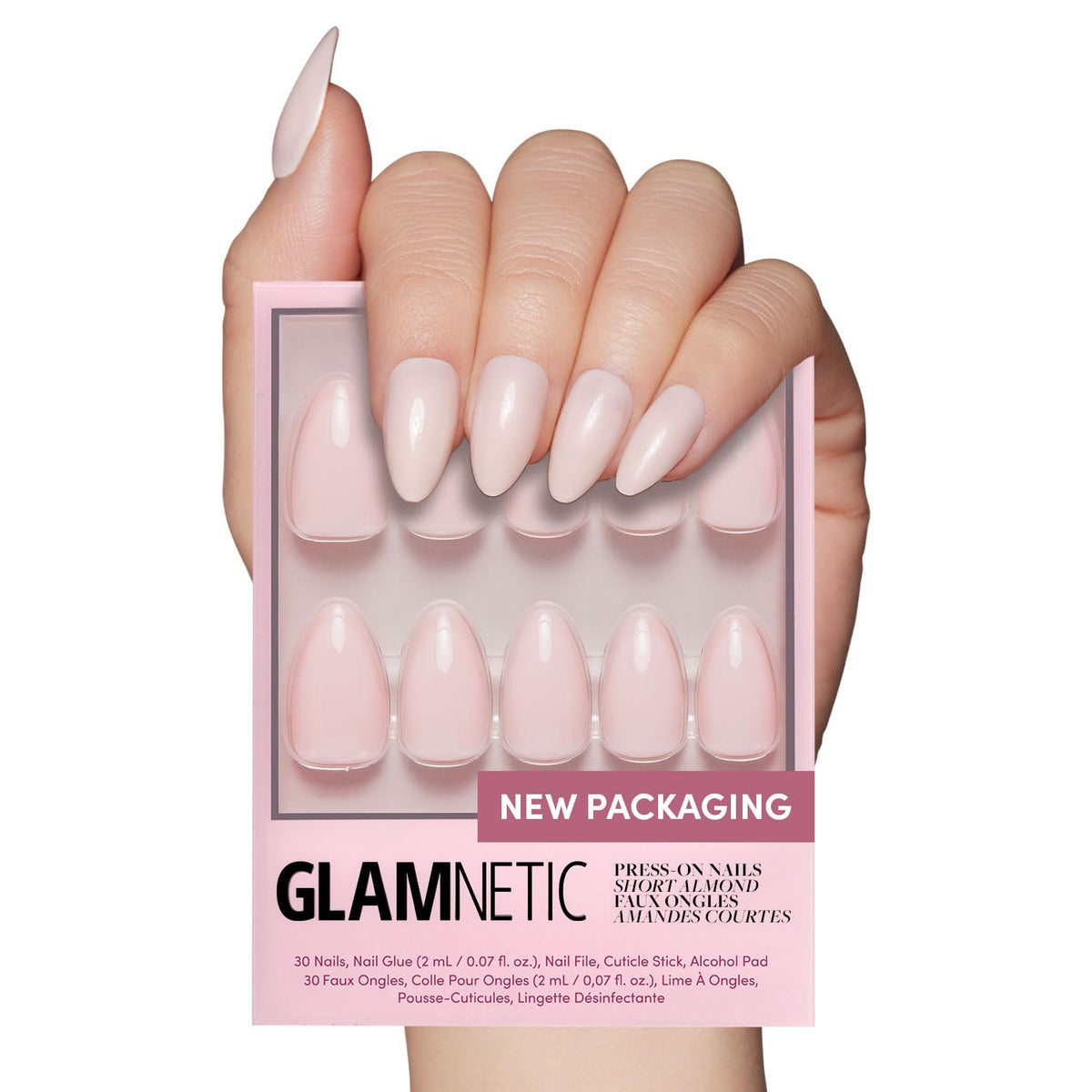 Glamnetic Press On Nails - Medium Square, Glossy Fake Nails 30 Pc Full Kit