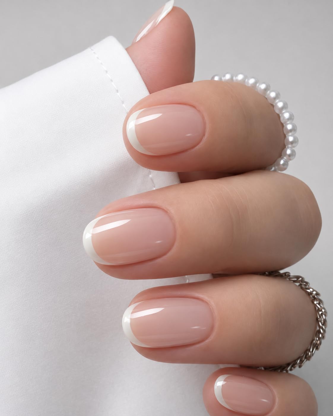 French Tip Press On Nails-Medium Pointed Almond Shape Nails