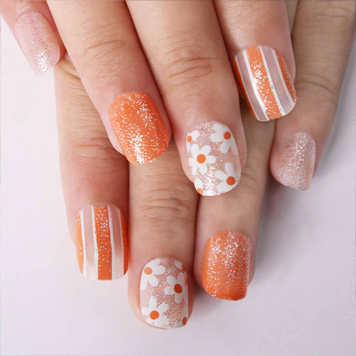 Green Press on Nails Medium Almond Fake Nails with 3D Pearl Rhinestones Designs Gold French Tips Flower Acrylic Nails False Nails White Floral Full Cover Glossy Stick on Nails for Women 24Pcs