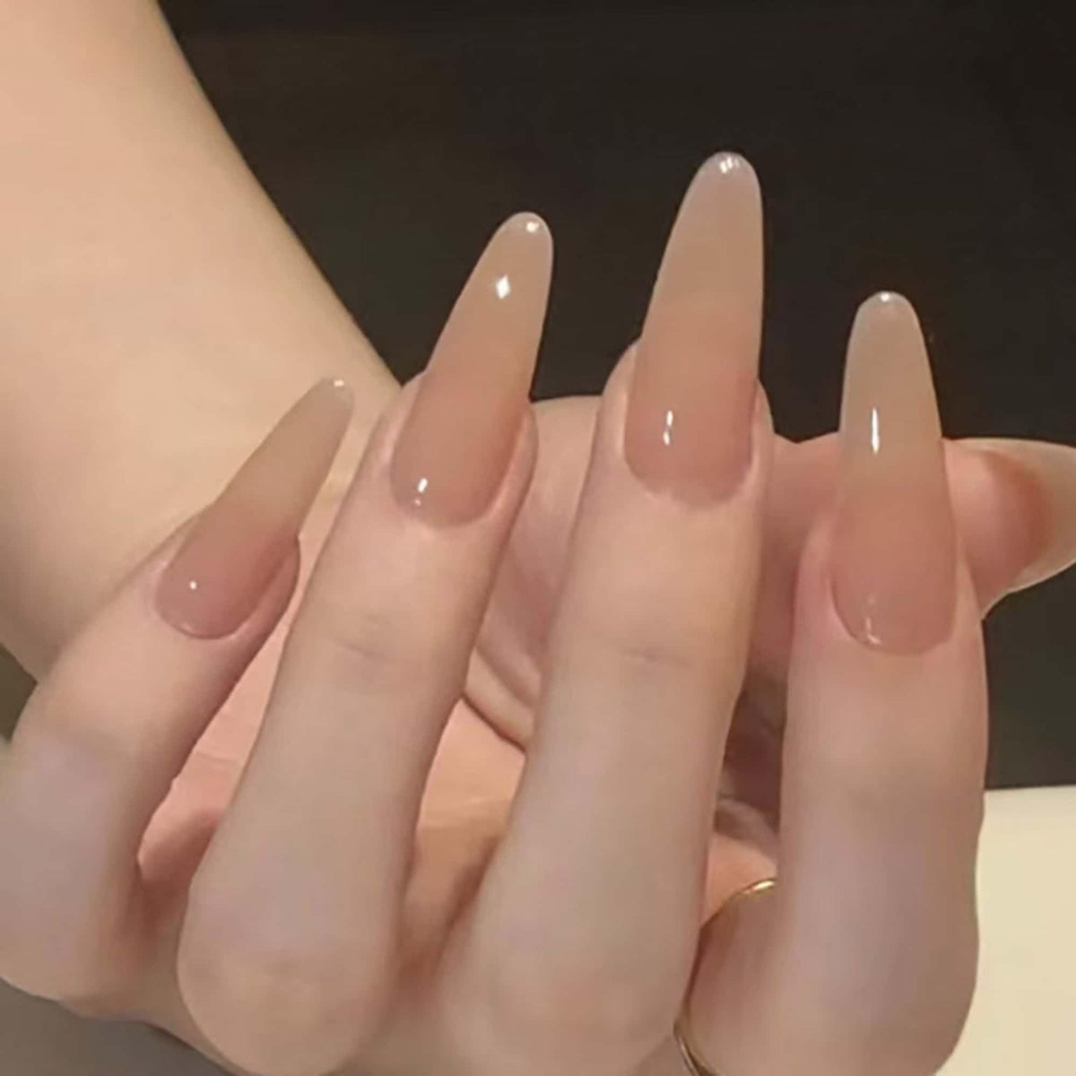 Lace Print Short Almond Press On Nails with 3D Rhinestones 24Pcs