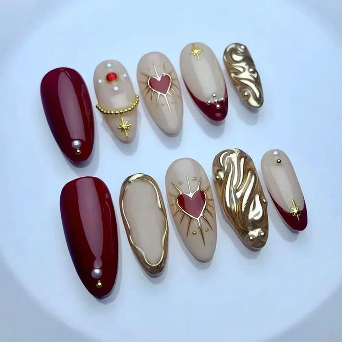 30Pcs Gold Star Moon Press on Nails Long Stiletto French Tip Fake Nails Press on 3D Chrome Gold Design Sun False Nails Irregular Gilded Lines Full Cover Purple Glossy Artificial Acrylic Nail for Women