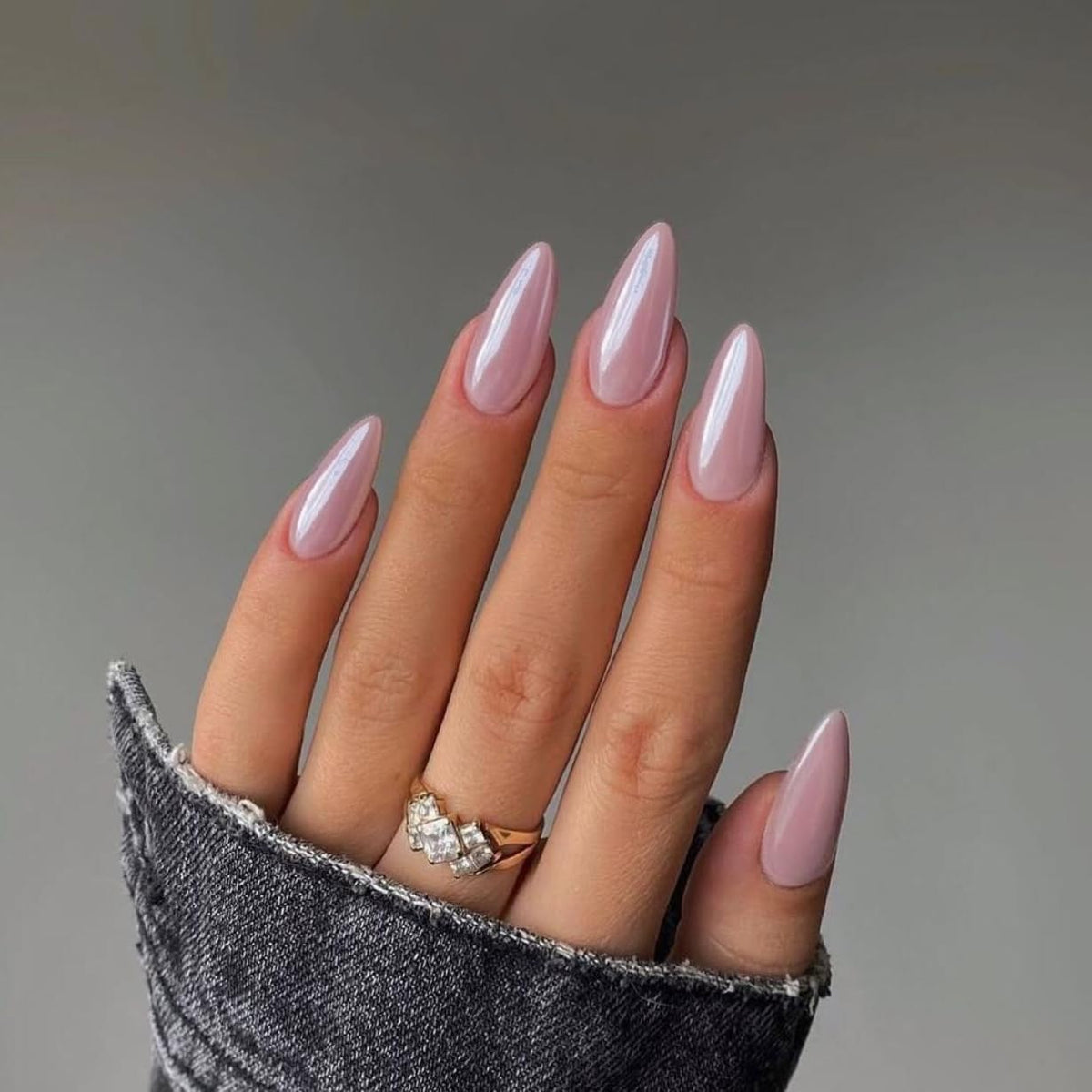 White French Tip Press On Nails Almond - KQueenest Chrome Press On Nails Medium, Glazed Natural Light Nude Fake Nails Press on, Reusable Glue on Nails Stick On Nail for Women Bridal Wedding