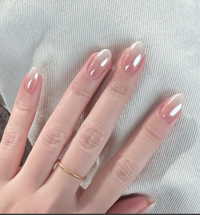 French Tip Press On Nails-Medium Pointed Almond Shape Nails