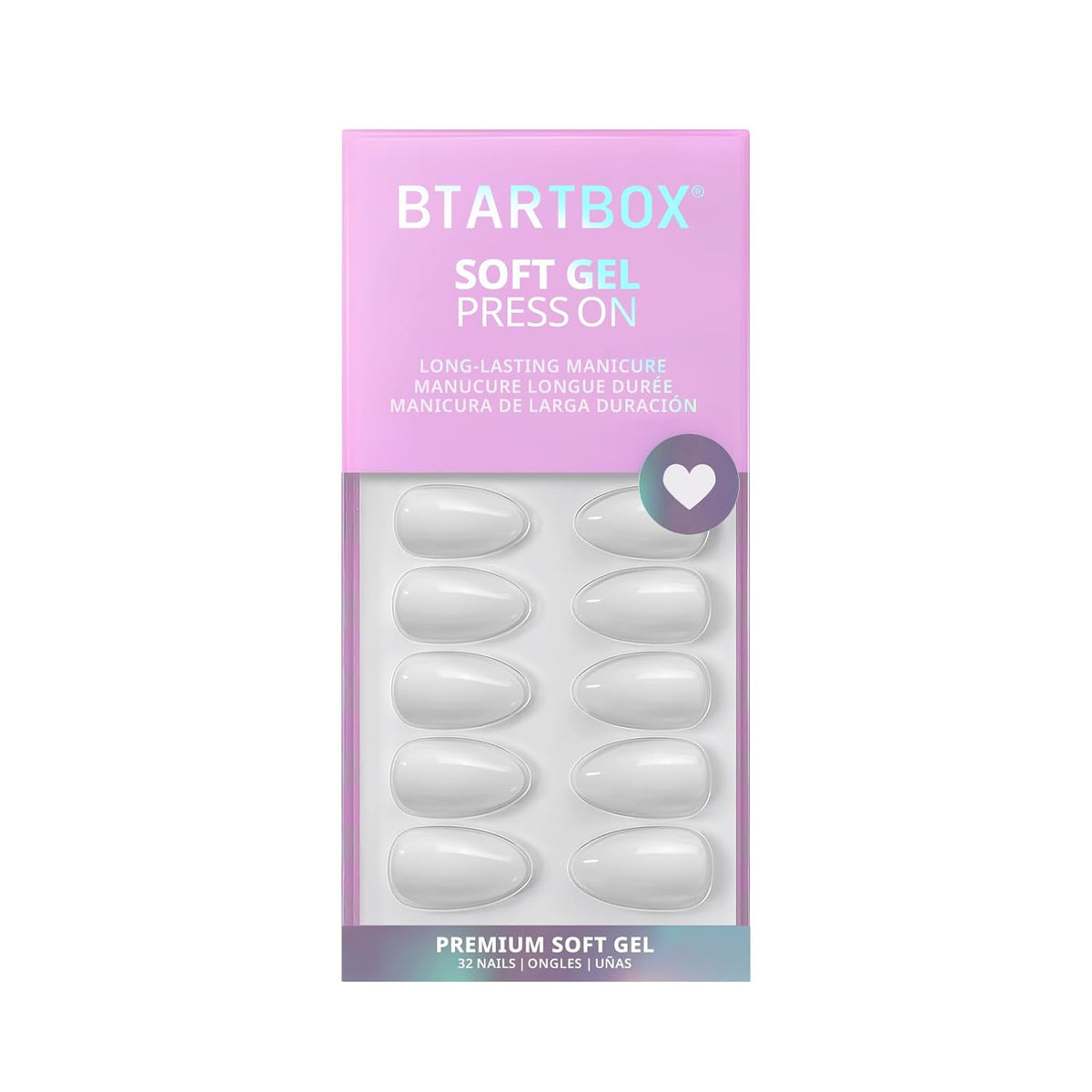 BTArtbox Press On Nails, Short Almond White Fake Nails, 32Pcs Full Kit